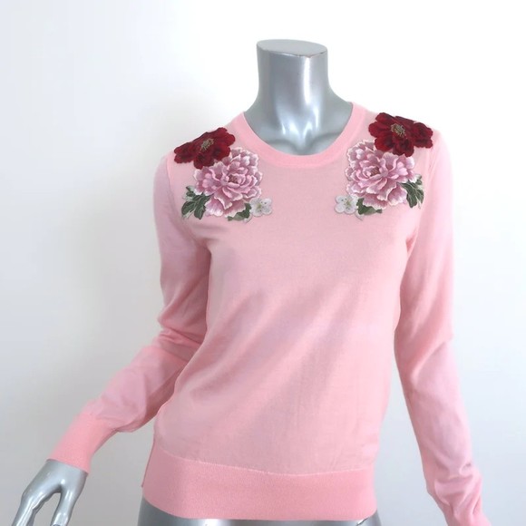 Dolce &amp; Gabbana Sweaters - Dolce & Gabbana Floral-Embroidered Cashmere Sweater Light Pink Size 40